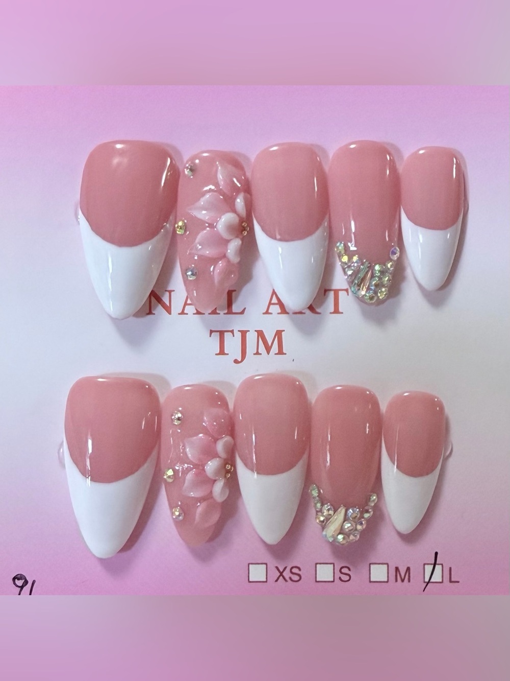 Pink and White Floral French Tip Press-On Nails